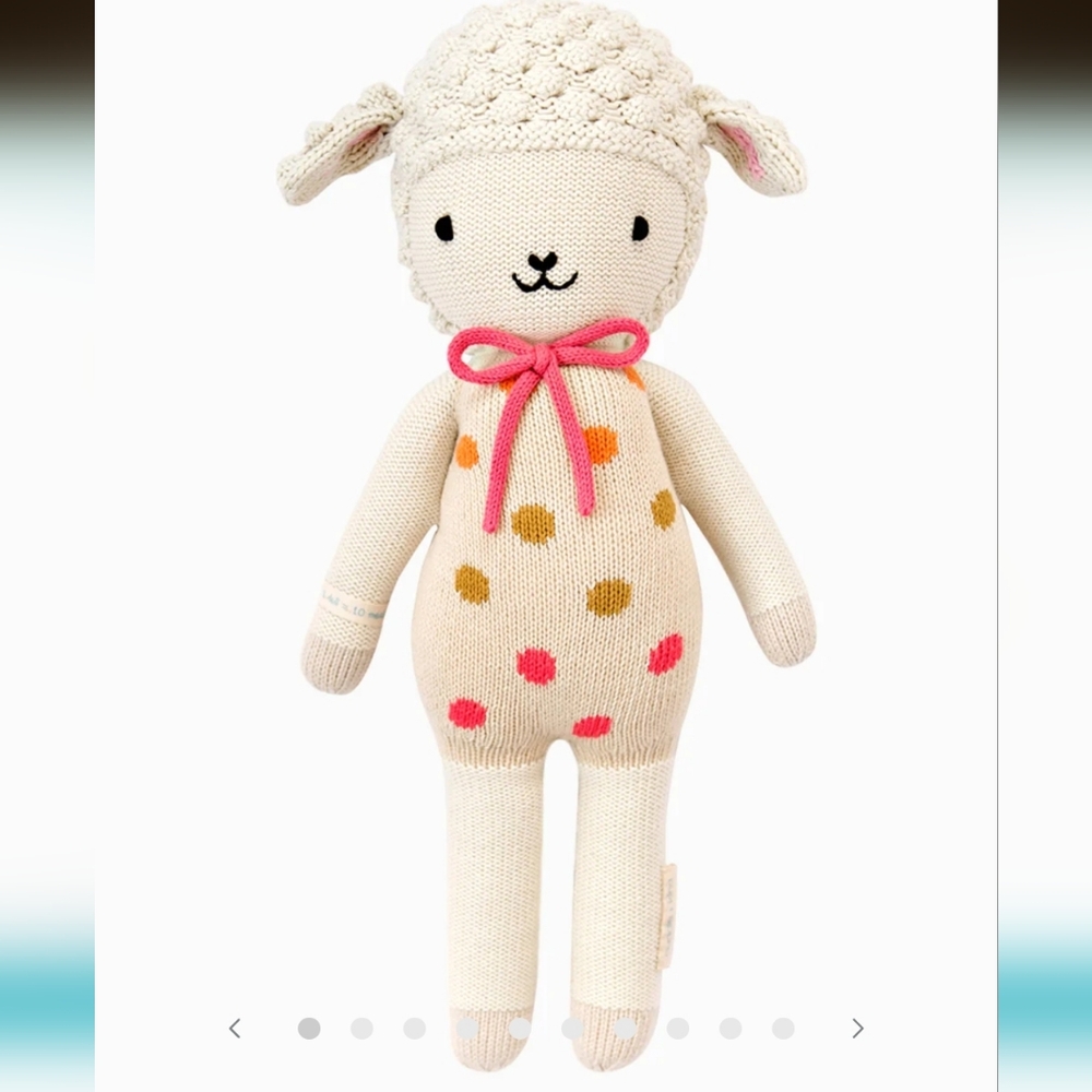 Cuddle + Kind Hand-Knit Cream Lamb Plush Toy with Pink Accents